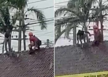 Corpo de Bombeiros impede homem de se jogar do telhado do Batalhão de Trânsito