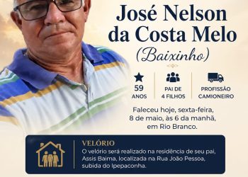 Morador de Tarauacá, José Nelson da Costa Melo, o “Baixinho”, morre aos 59 anos