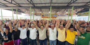 Senadores Eduardo Braga e Omar Aziz e grande comitiva são recebidos com festa em Envira