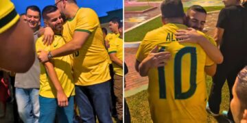 Alan Rick assiste jogo ao lado de Rodrigo Damasceno durante agenda em Tarauacá