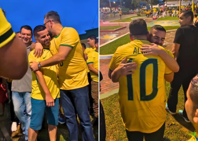 Alan Rick assiste jogo ao lado de Rodrigo Damasceno durante agenda em Tarauacá