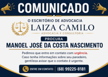Escritório da advogada Laiza Camilo procura, com urgência, Manoel José da Costa Nascimento